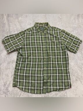 Woolrich Mens Green Blue Button Down SS Shirt, Size XL